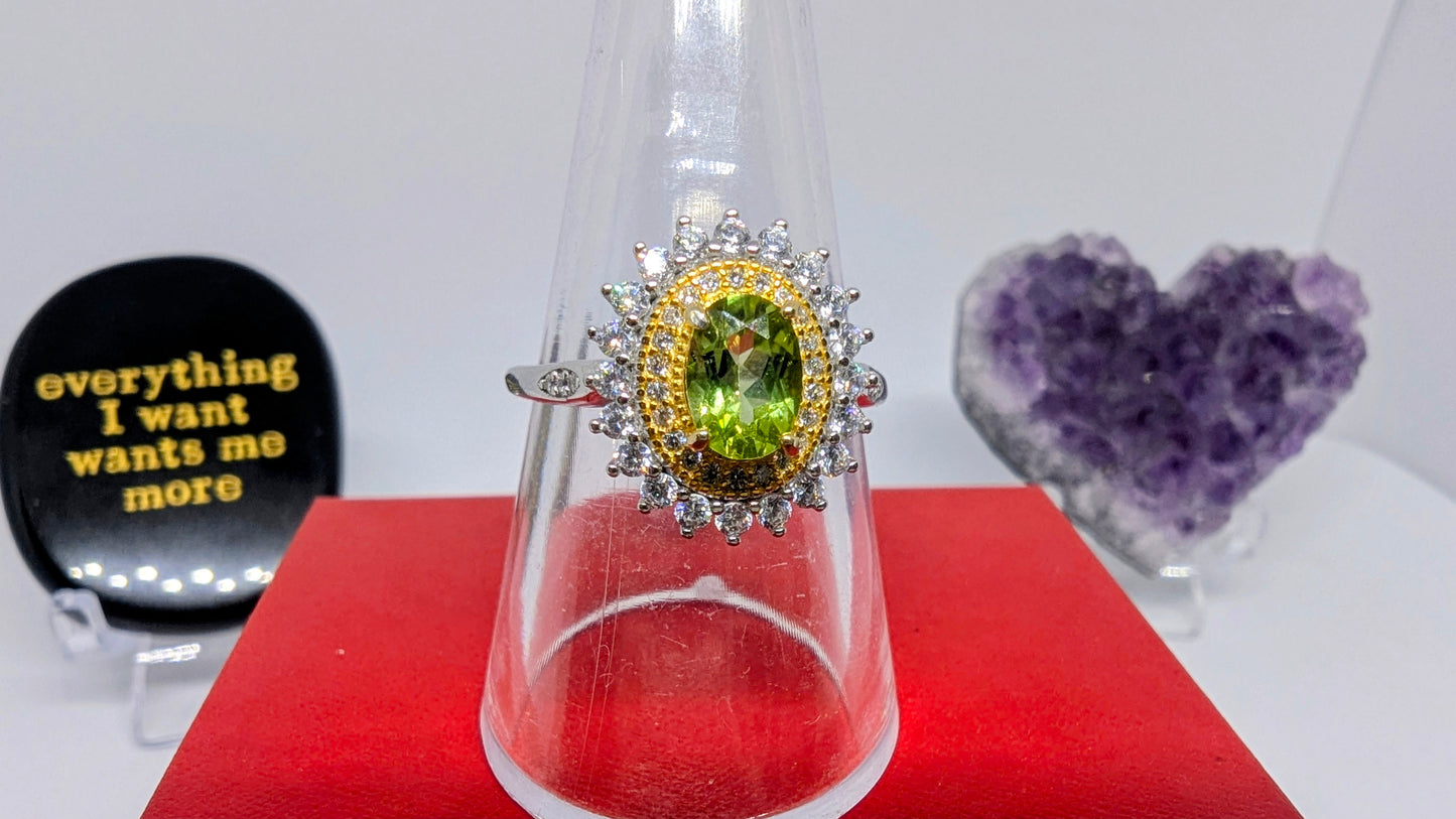 Peridot Sunshine - Sterling Silver Adjustable Ring up to Size T