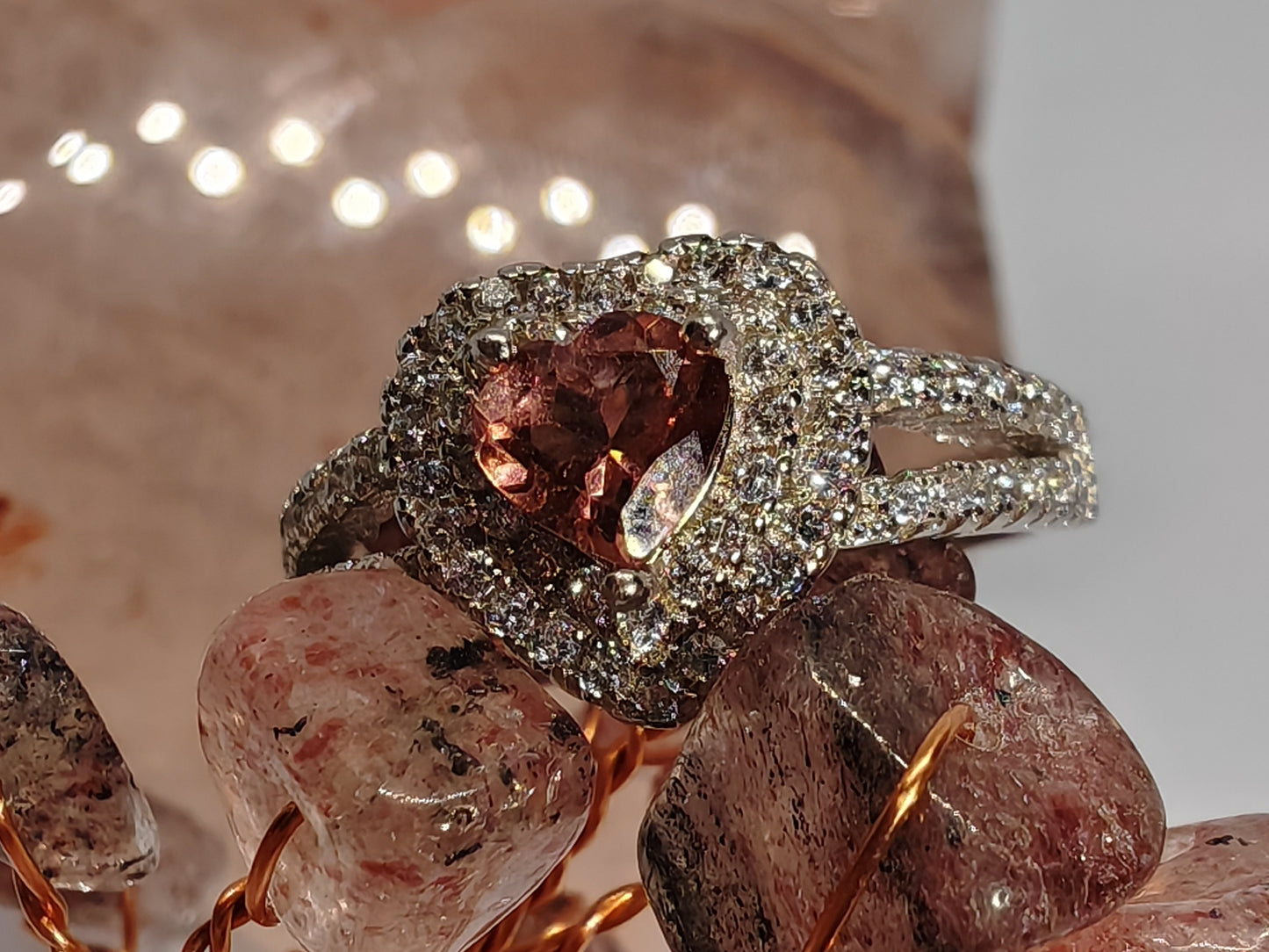 Heart of Diamonds - Tourmaline and Cubic - Adjustable up to Size S