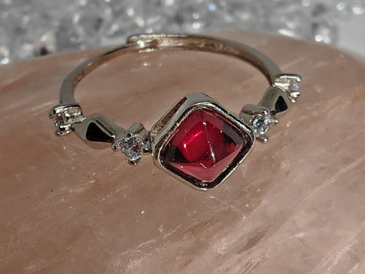 Garnet Pyramid - Sterling Silver Adjustable Ring up to Size R