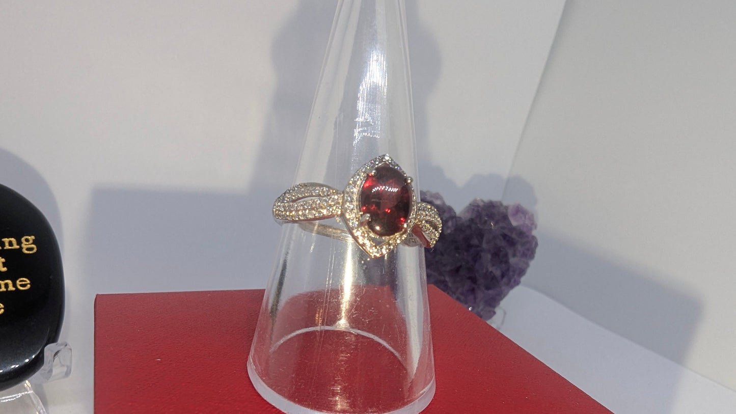 Glamorous Garnet - Sterling Silver Adjustable Ring up to Size T