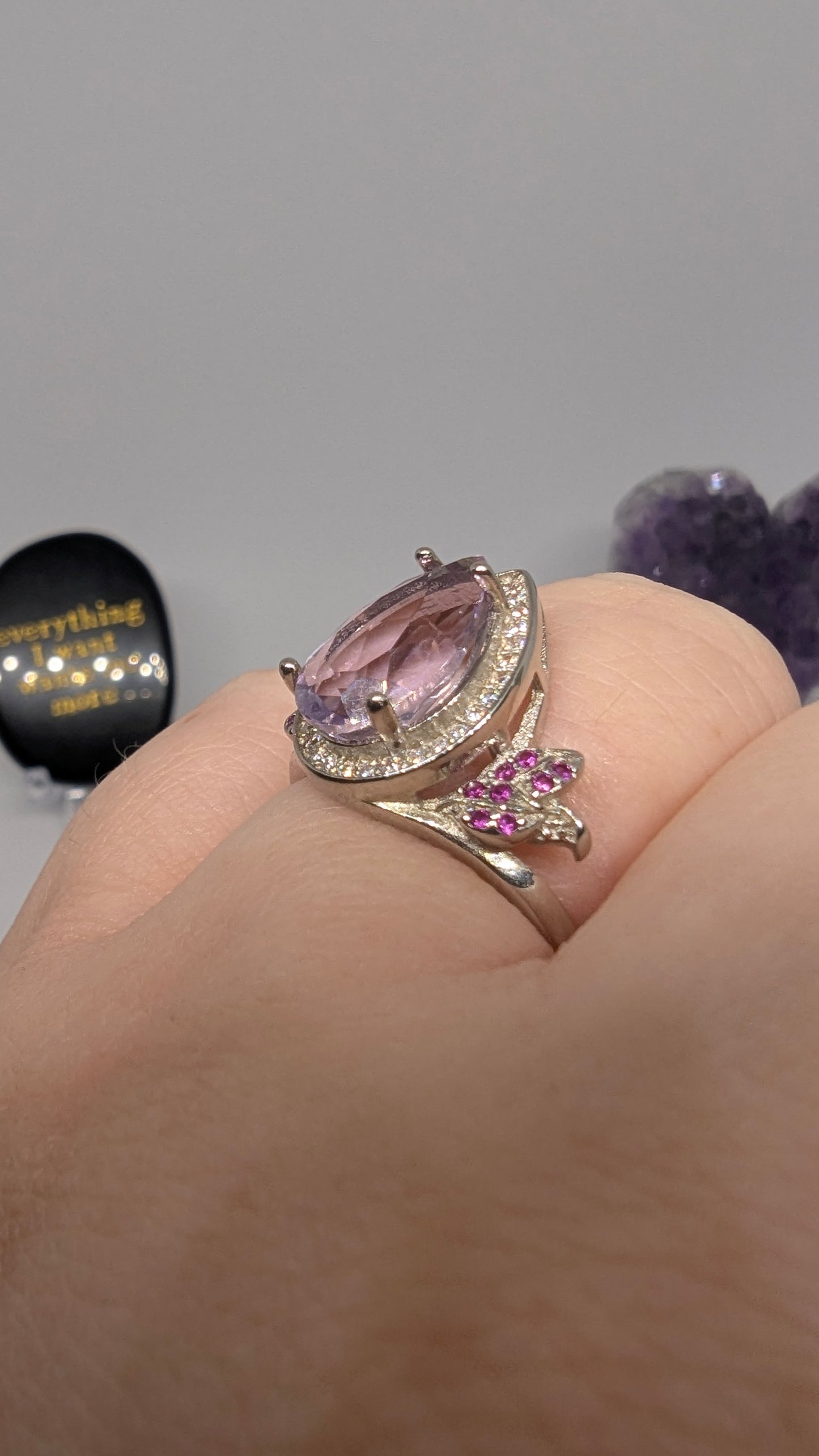 Lavender and Ruby Fantasy - Sterling Silver Adjustable Ring up to Size T