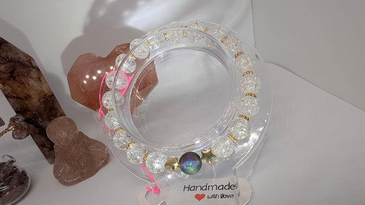 Celestial Glow Bracelet – Peacock Agate & Cracked Quartz