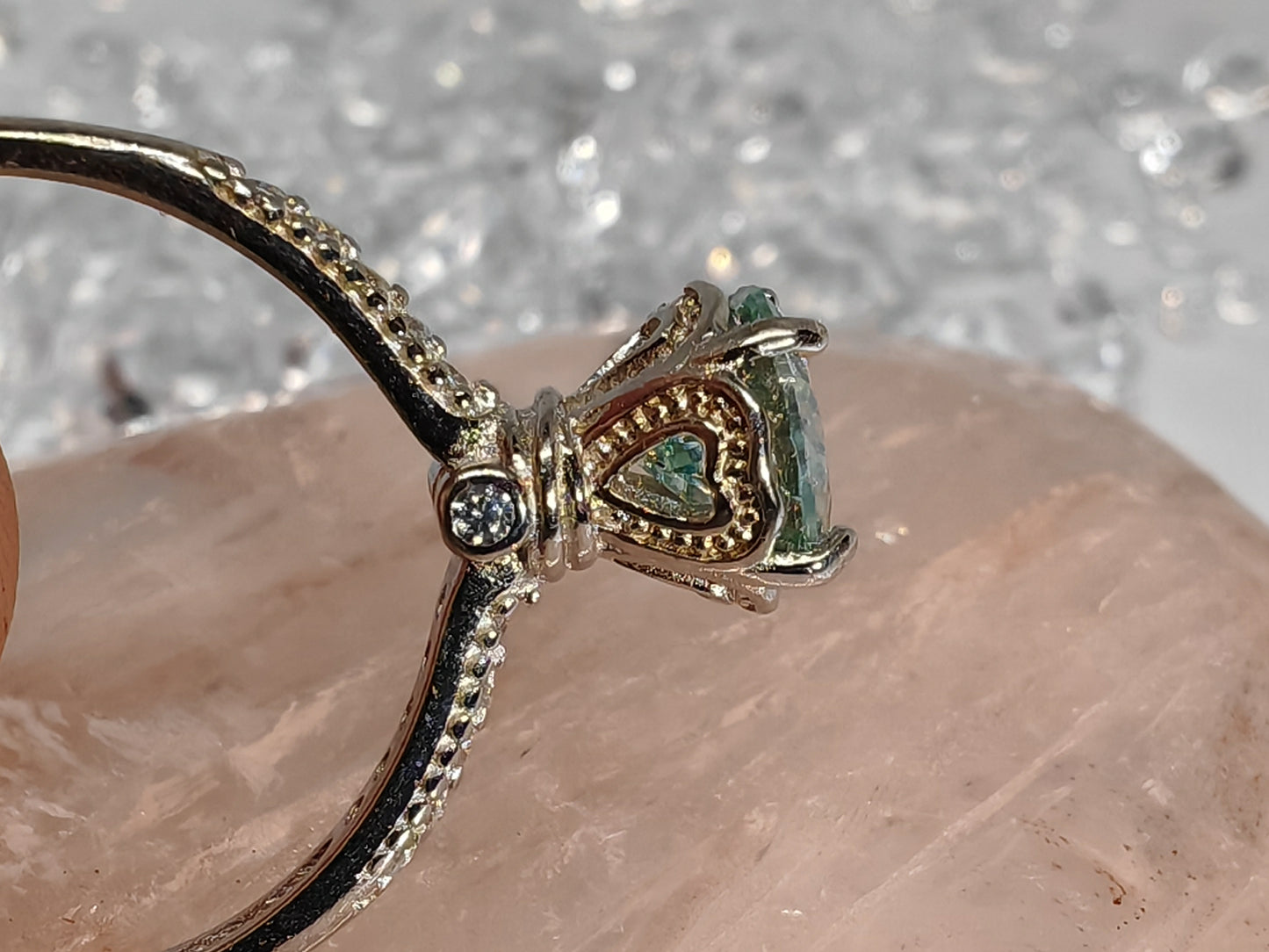 Heart Tower Moissanate - Sterling Silver Adjustable Ring up to Size R