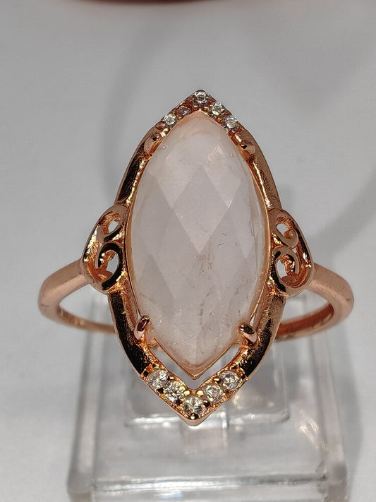 Queen of Rose Quartz - Rose Gold Sterling Silver Adjustable Ring up to Size T