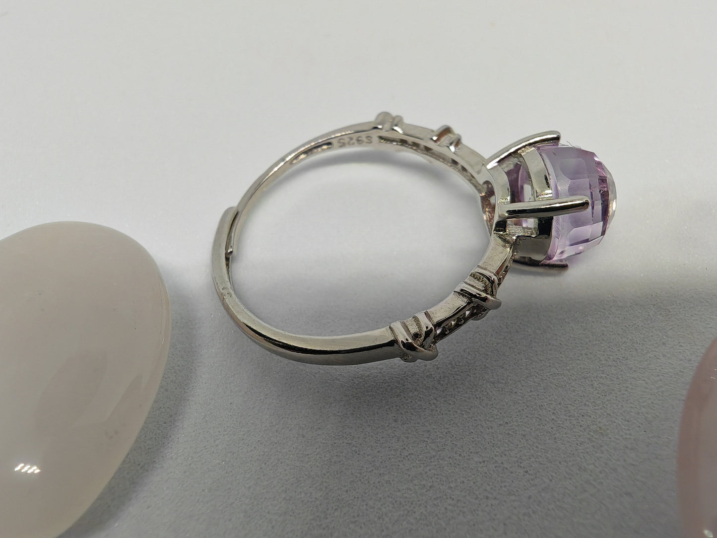 Amethyst dome - Sterling Silver Adjustable Ring with Facets Galore. Up to Size (R)