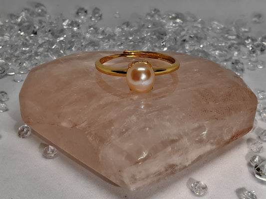 The Golden Pearl - Sterling Silver Adjustable Ring up to Size R - Gold Plated