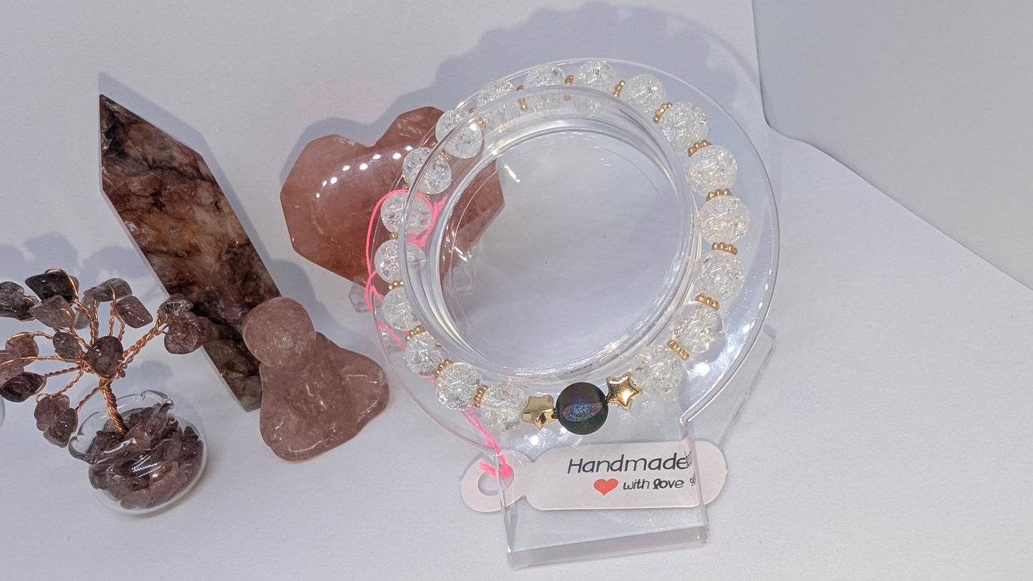 Celestial Glow Bracelet – Peacock Agate & Cracked Quartz