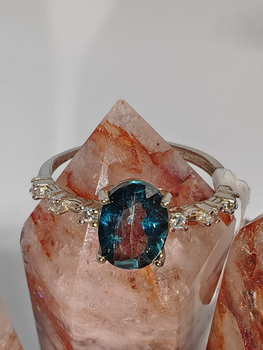 Topaz Sparkle - Sterling Silver Adjustable Ring up to Size R