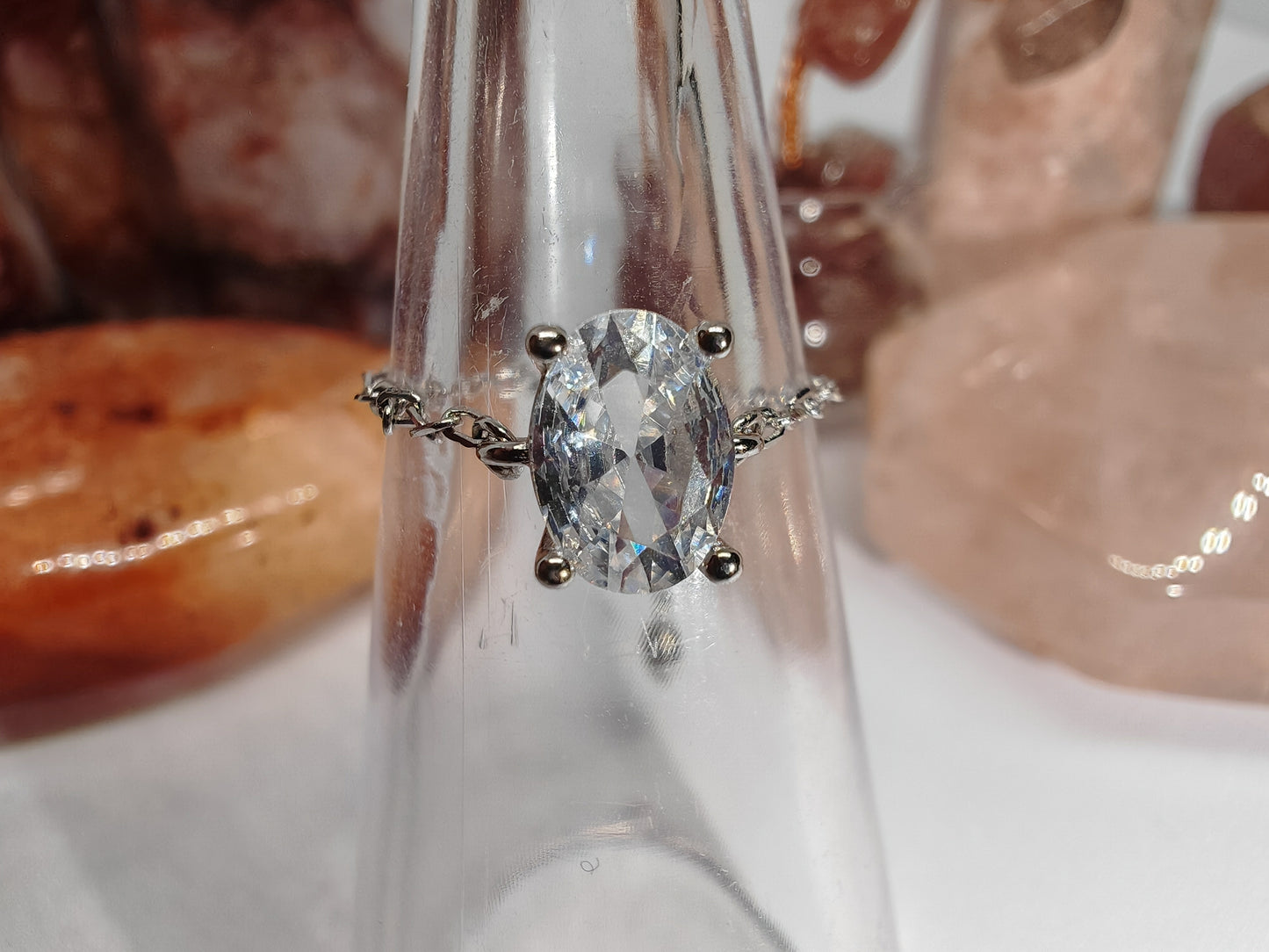 Clear Quartz and Chain - A Large Quartz Stone on A Sterling Silver Chain Ring