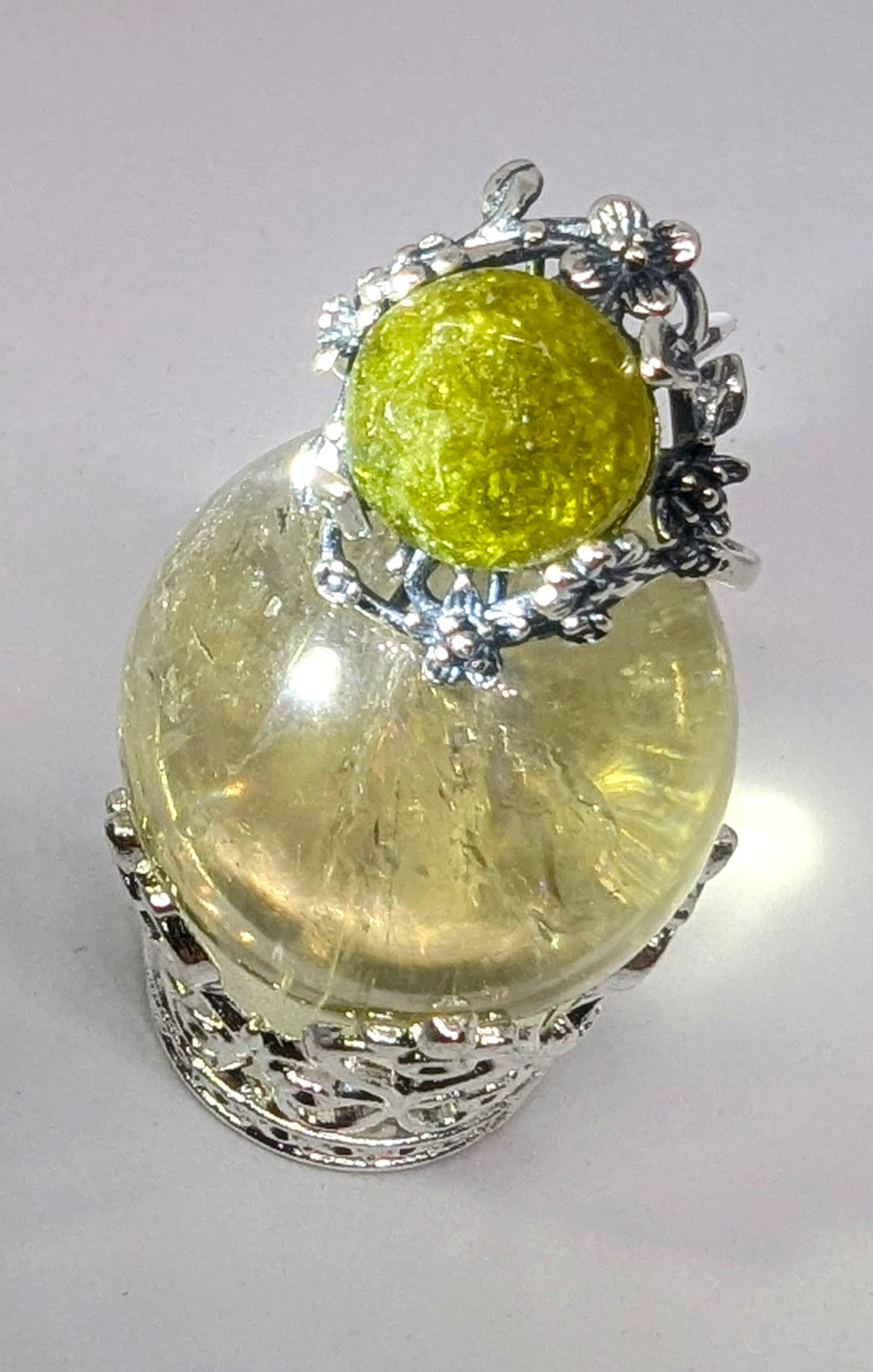 Green Garnet Sterling Silver Statement Ring – Adjustable to Size U