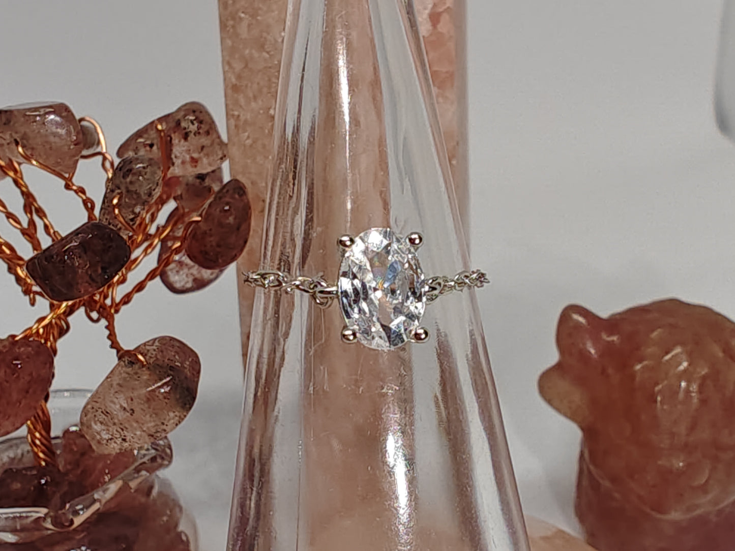 Clear Quartz and Chain - A Large Quartz Stone on A Sterling Silver Chain Ring