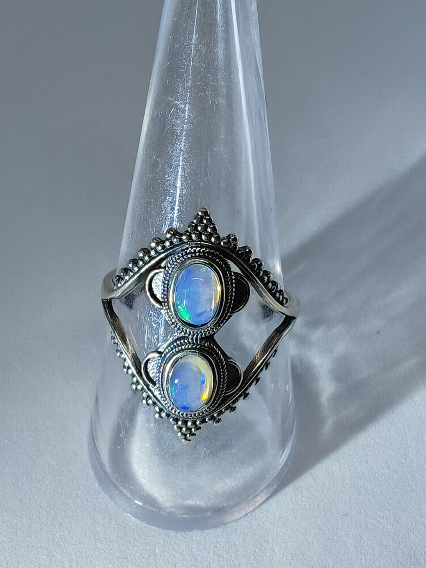 Double Opal Classic - A Dual Opal Stone Ring In a Bold Sterling Silver Band (U)