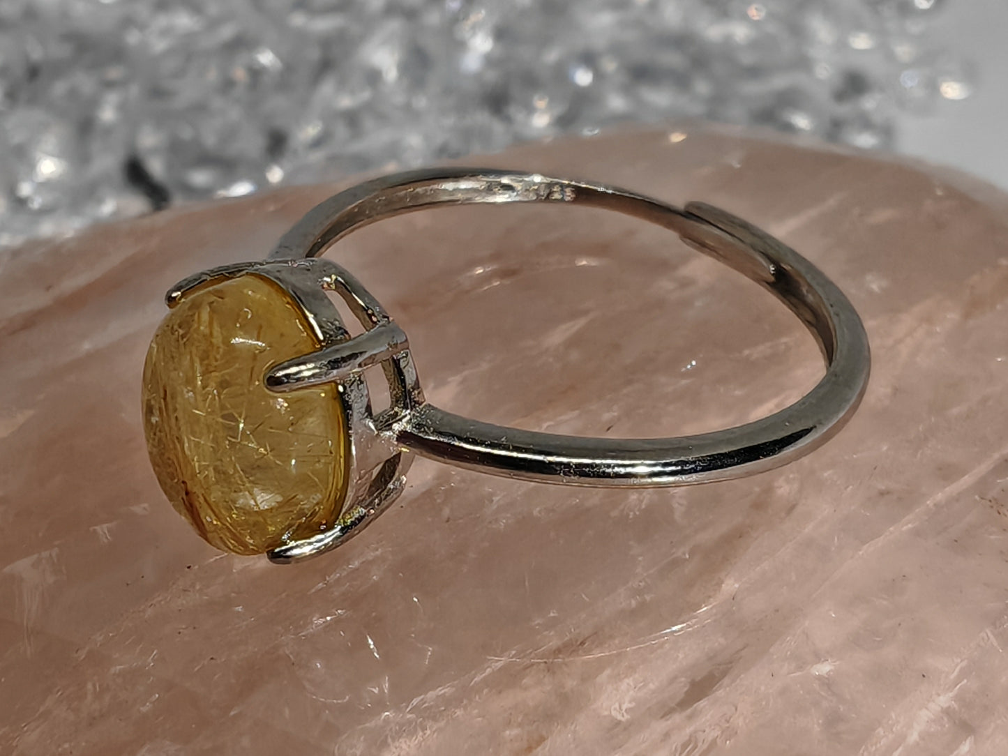 Simply Golden Rutile - Sterling Silver Adjustable Ring up to Size S