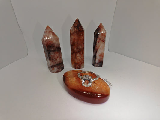 Large clear quartz - Sterling Silver Adjustable Ring with CZ Stones up to Size (R)