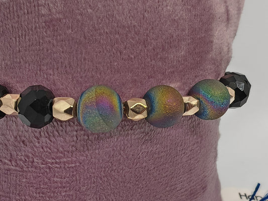 Peacock at Night - Peacock Agate Stones with Black Glass and a hint of Gold - 17cm