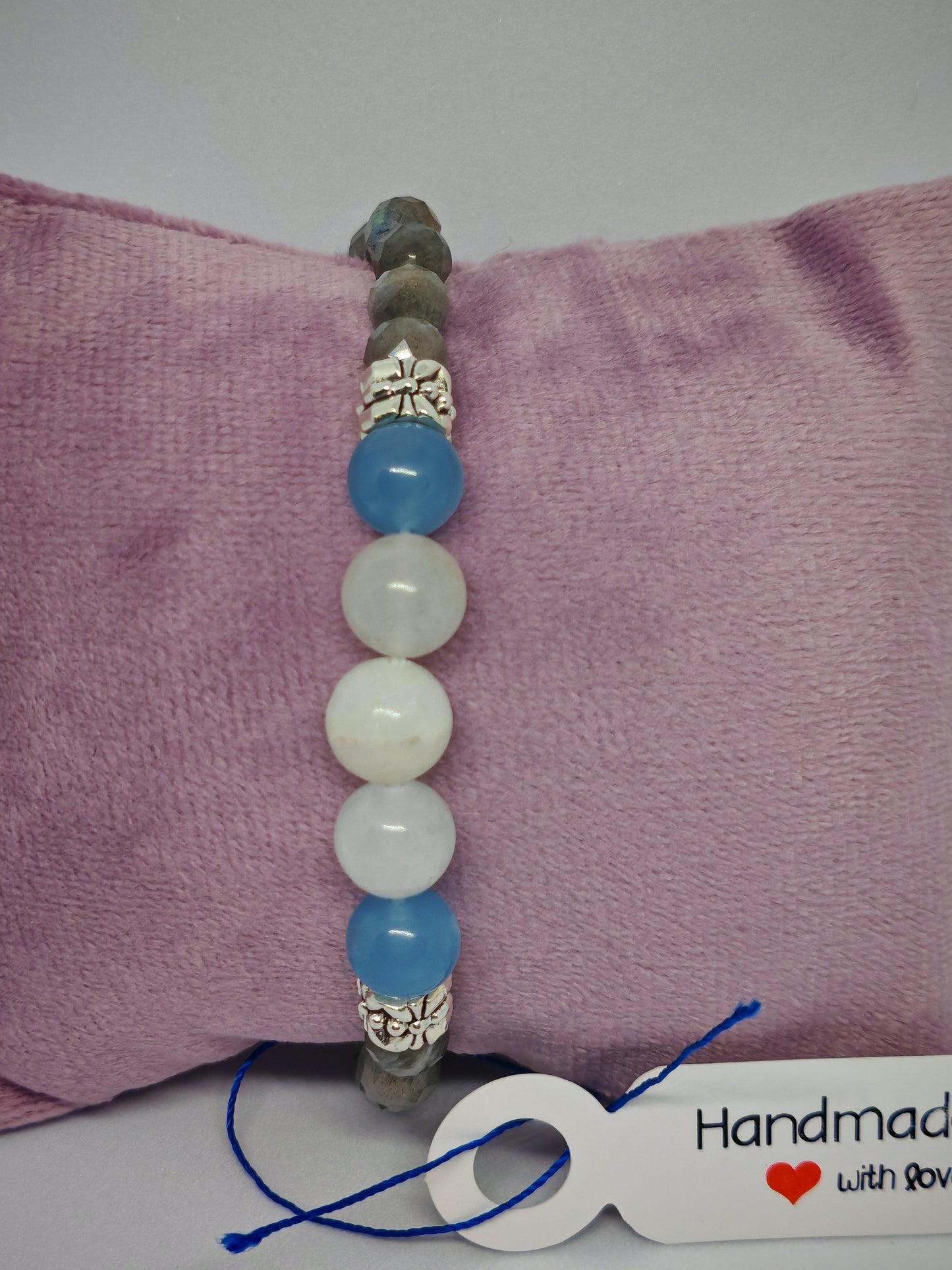 Blue Skys Through The Clouds - Grey Lab and Aquamarine Stones - 16cm