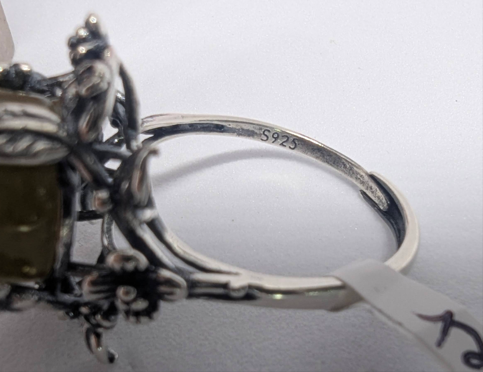 Green Garnet Sterling Silver Statement Ring – Adjustable to Size U