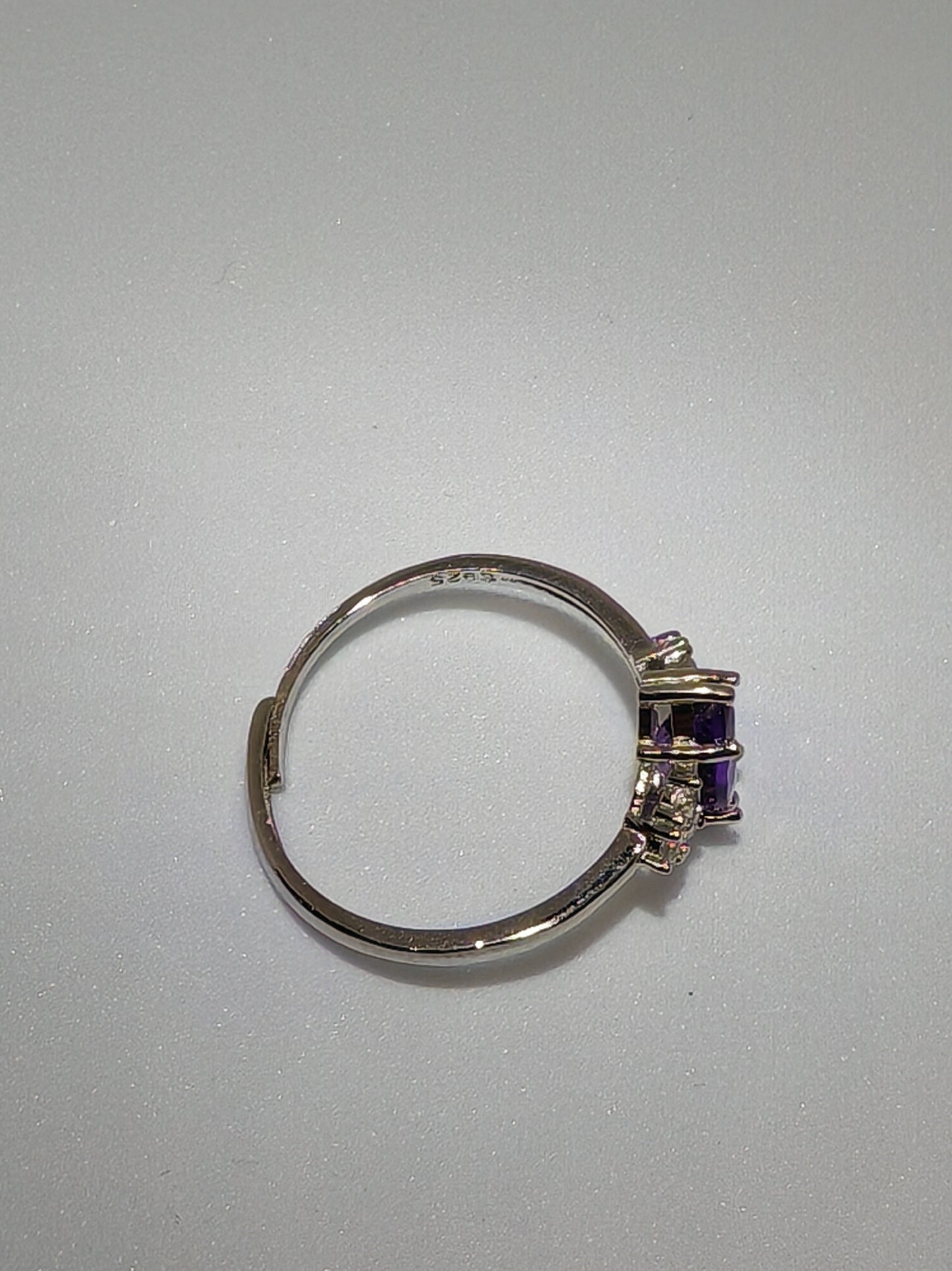 Amethyst Point - Sterling Silver Adjustable Ring with CZ Stones up to Size (S)