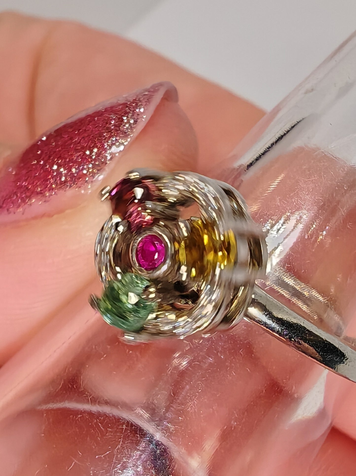 Tourmaline spinner - Sterling Silver Adjustable Ring that Spins on your Finger up to Size (W)