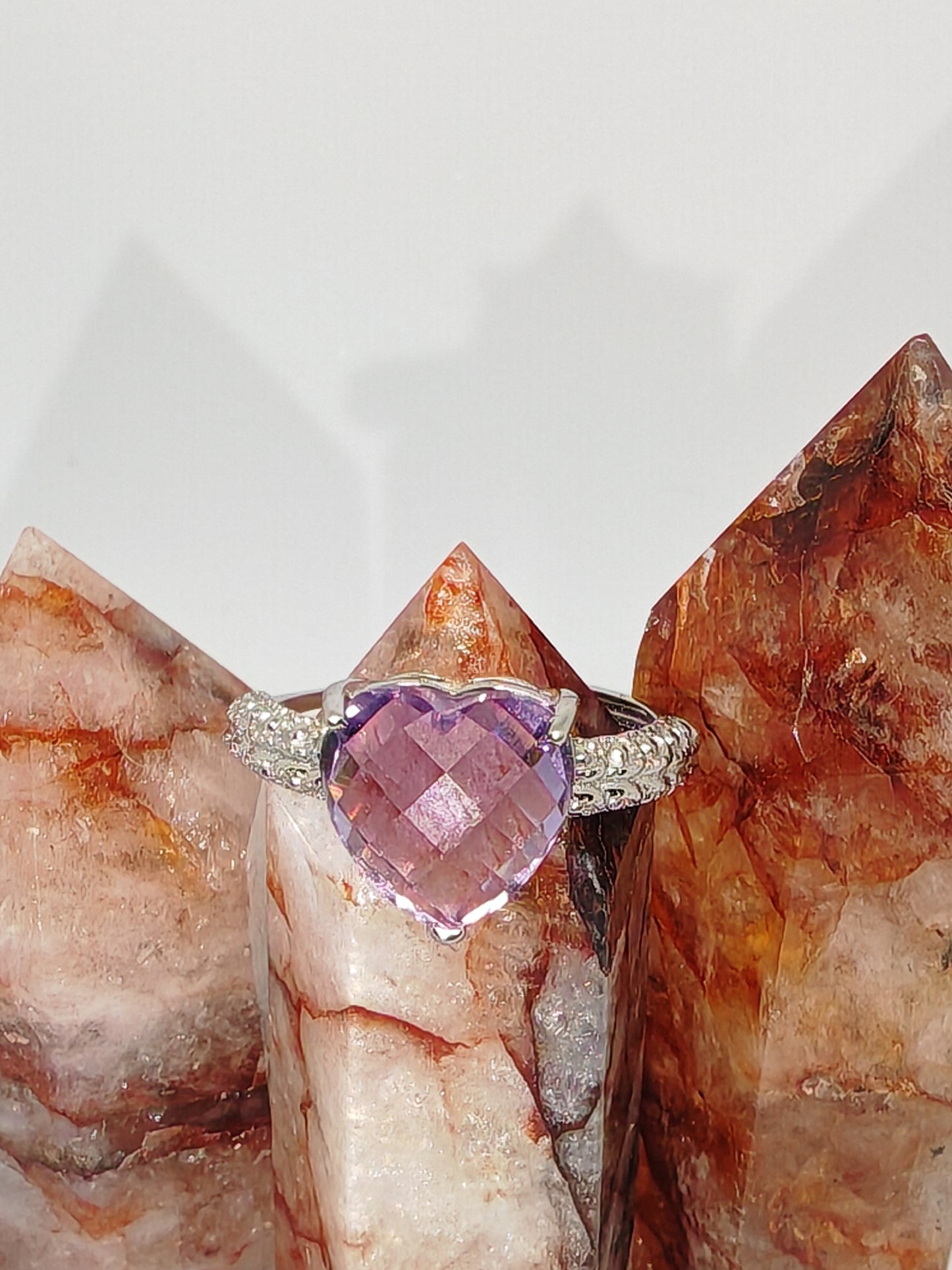 Thousand Facet Heart - Amethyst in Sterling Silver - Adjustable up to Size S