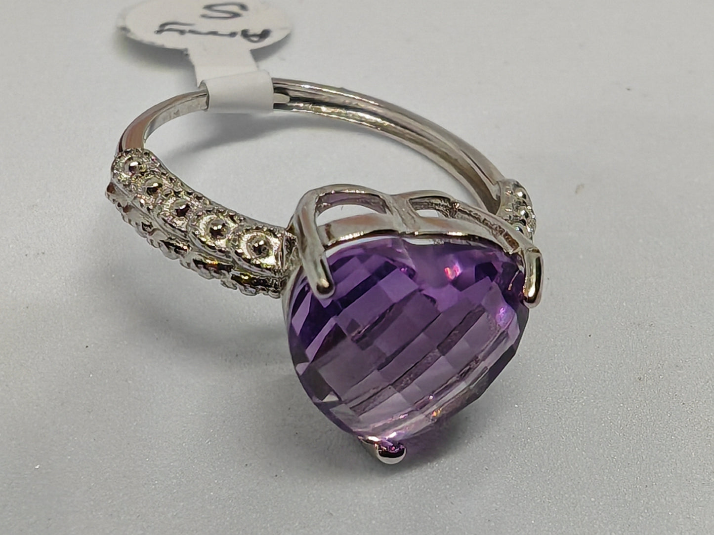 Thousand Facet Heart - Amethyst in Sterling Silver - Adjustable up to Size S