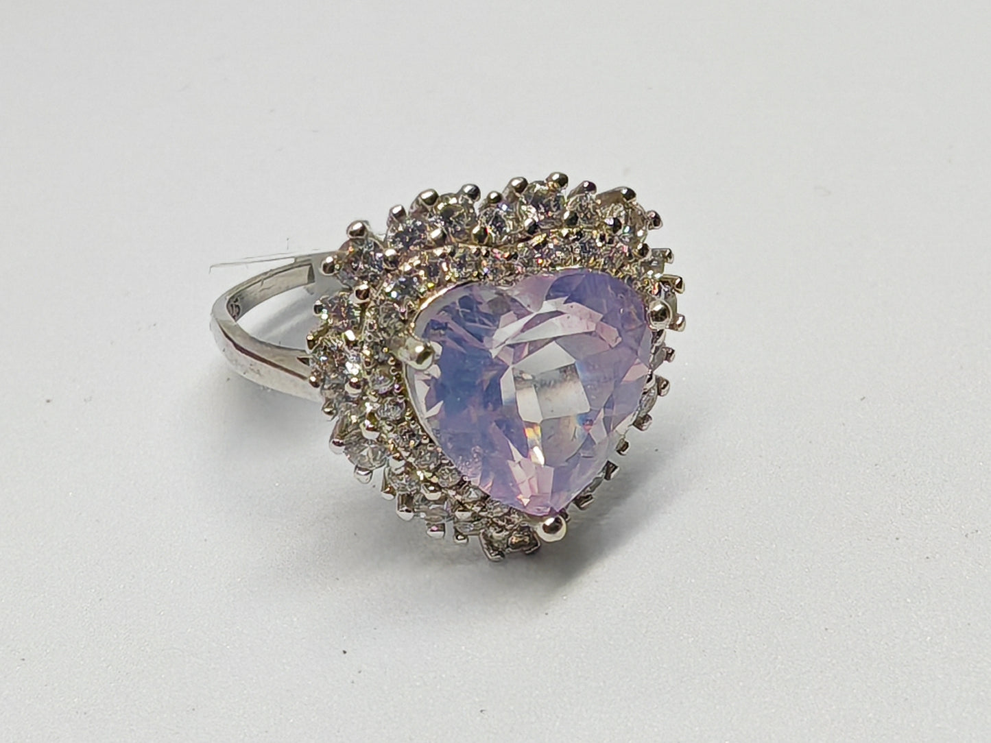 Lavender Heart Bouquet - Lavender in Sterling Silver - Adjustable up to Size T