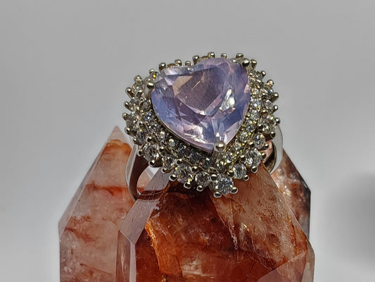 Lavender Heart Bouquet - Lavender in Sterling Silver - Adjustable up to Size T