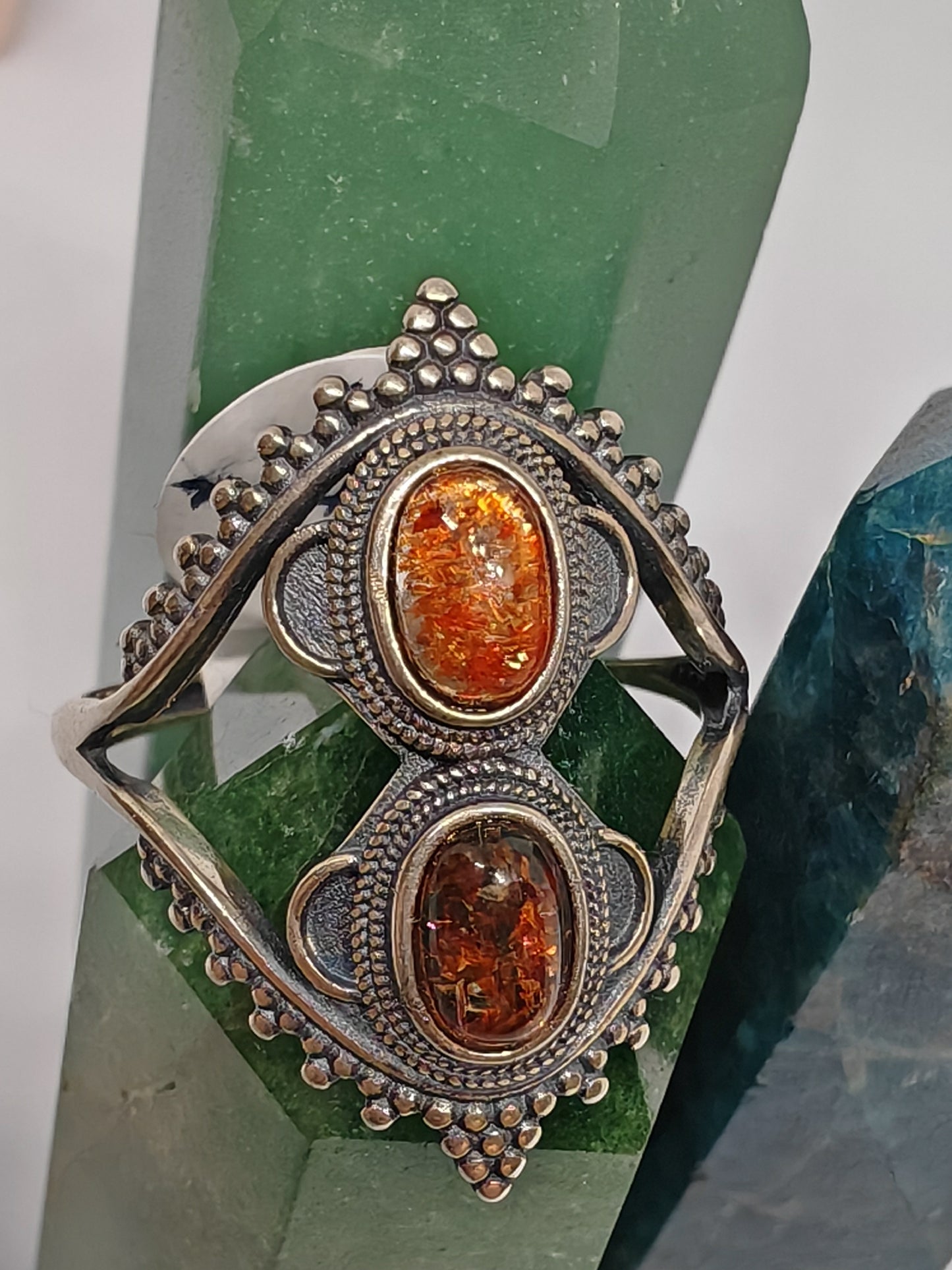 Double Sunstone Crown - Sterling Silver - Adjustable up to Size T