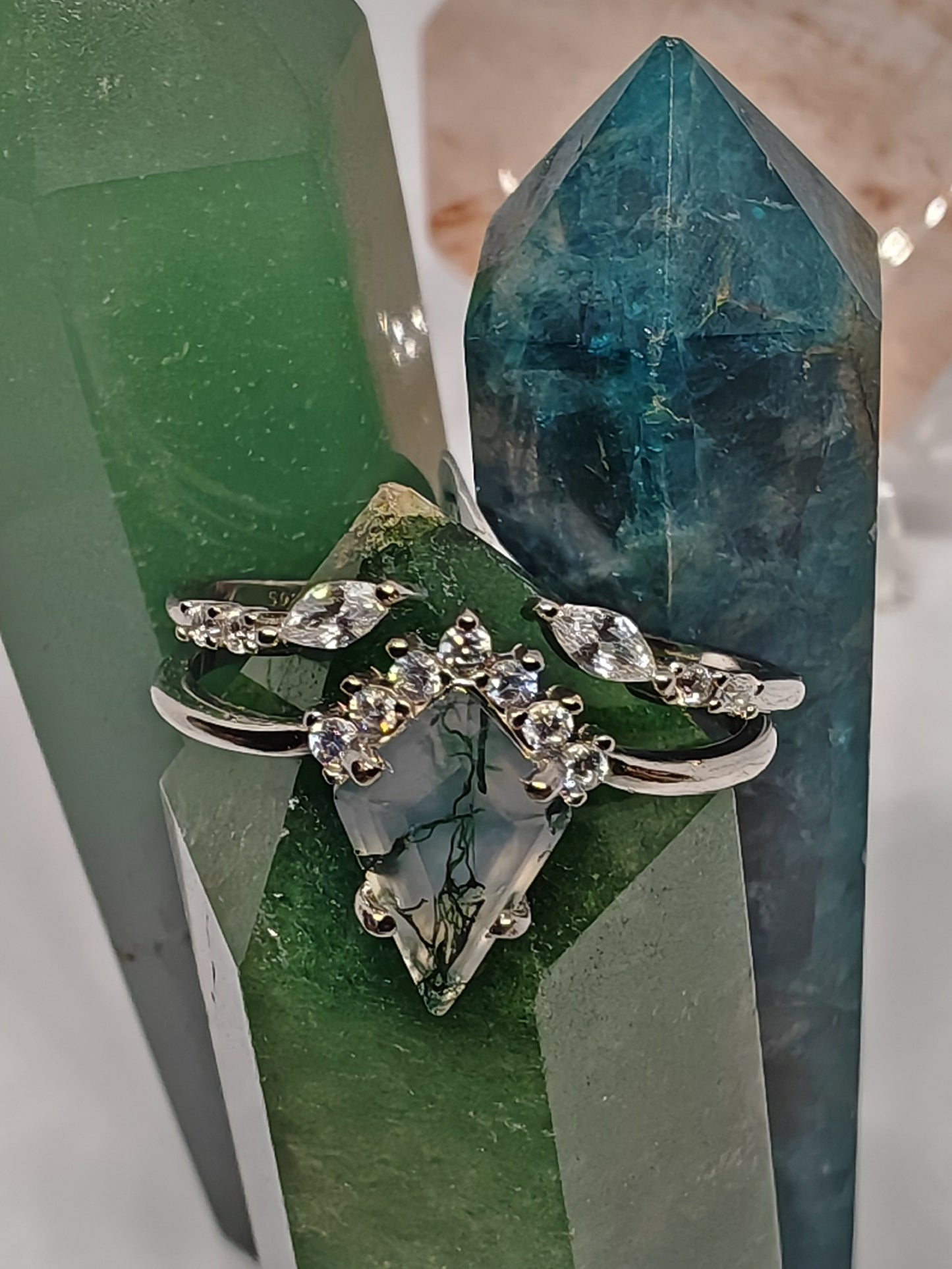 Stacked Moss Agate - Two Rings in One - Size T