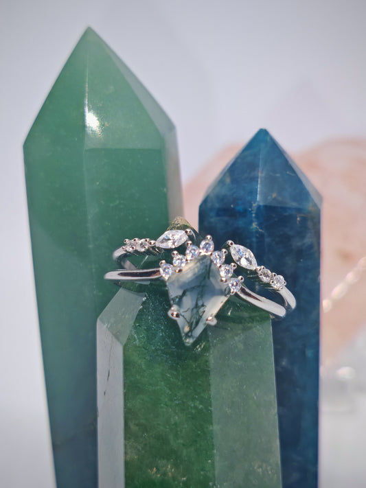 Stacked Moss Agate - Two Rings in One - Size T