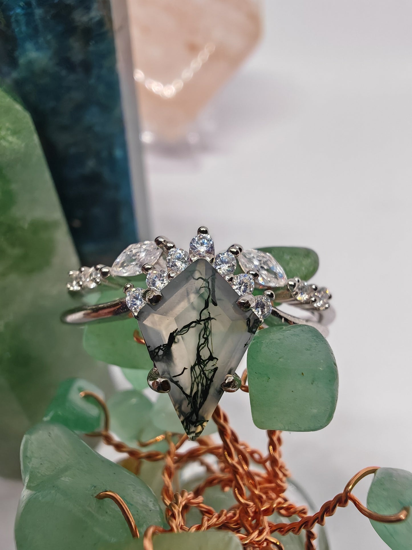 Stacked Moss Agate - Two Rings in One - Size T