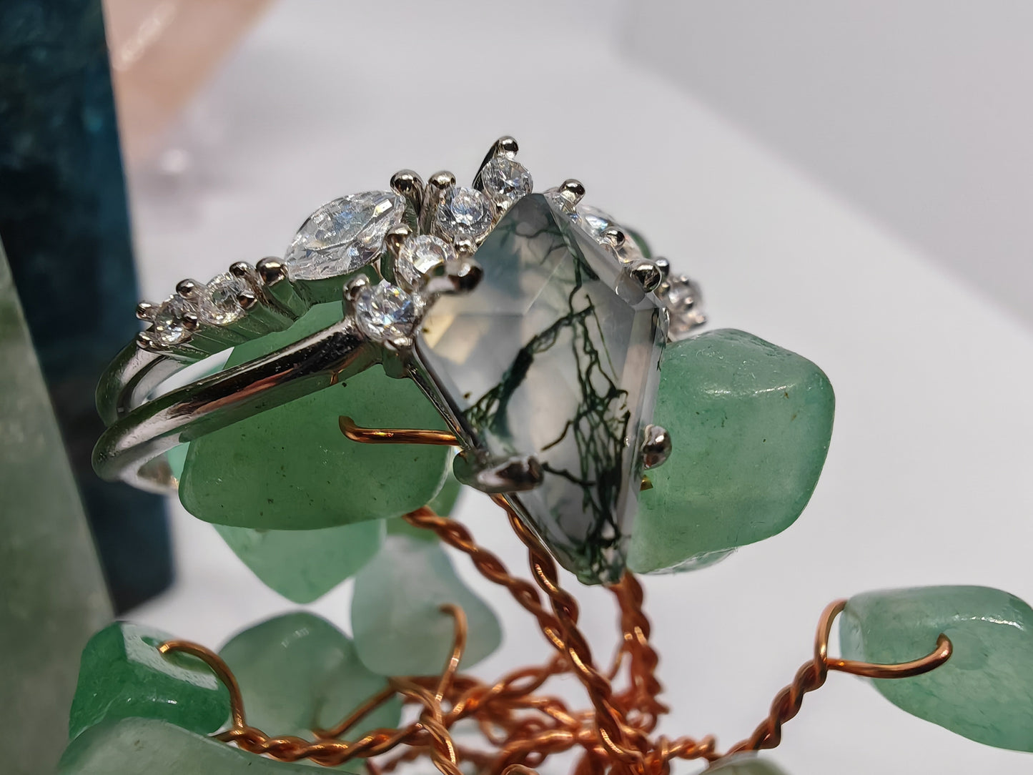 Stacked Moss Agate - Two Rings in One - Size T