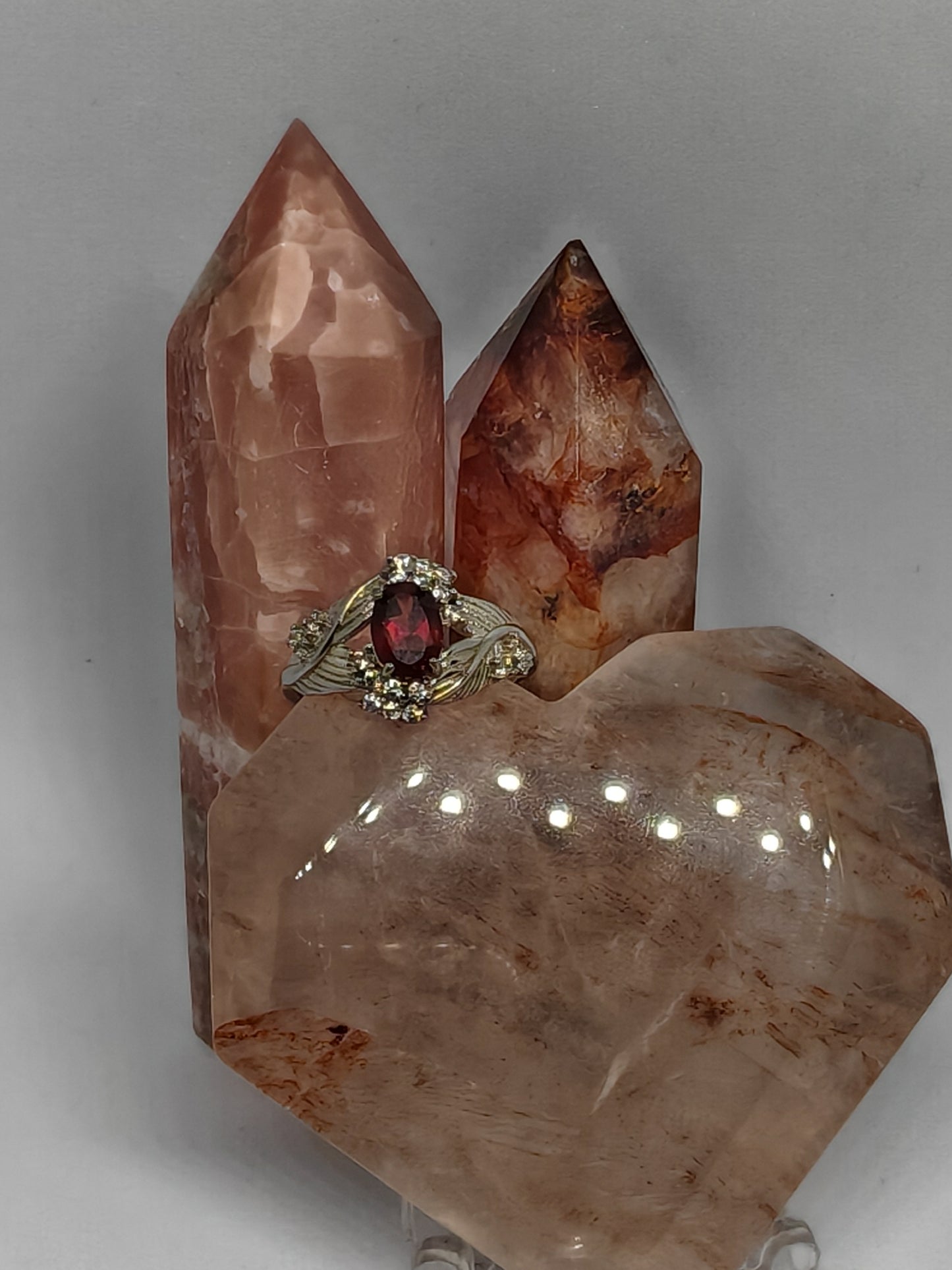 Red Rose and Ivy - Red Garnet in Sterling Silver - Adjustable up to Size R