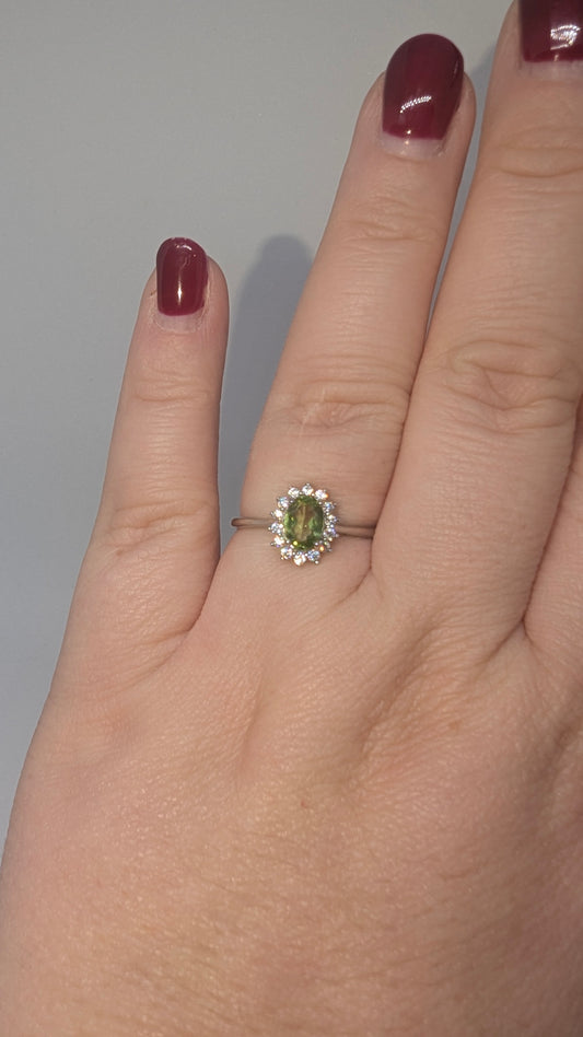 Peridot Flower - Sterling Silver Adjustable Ring up to Size U