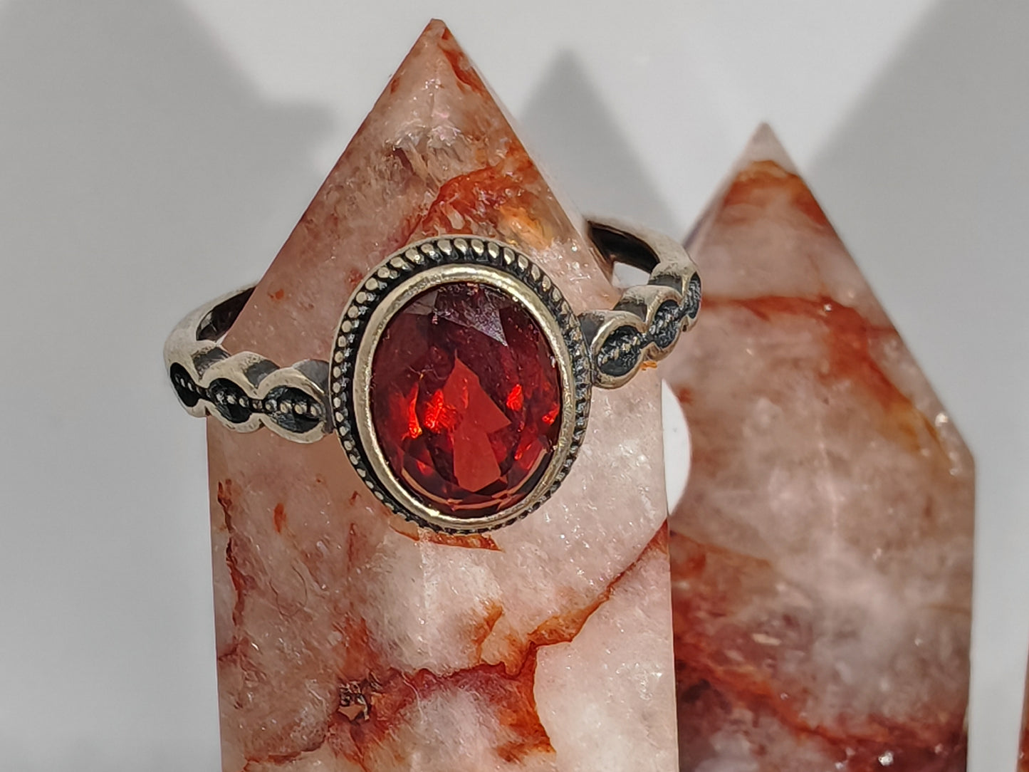 Oval Amethyst/ Sunstone/ Garnet Vintage - A Vintage Look with a Beaded Frame up to Size (R)