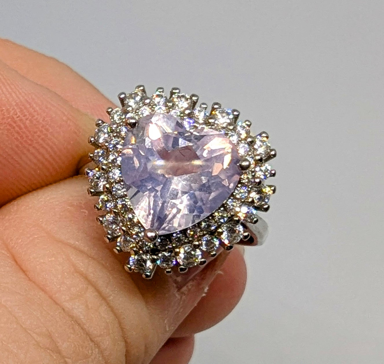 Lavender Heart Bouquet - Lavender in Sterling Silver - Adjustable up to Size T