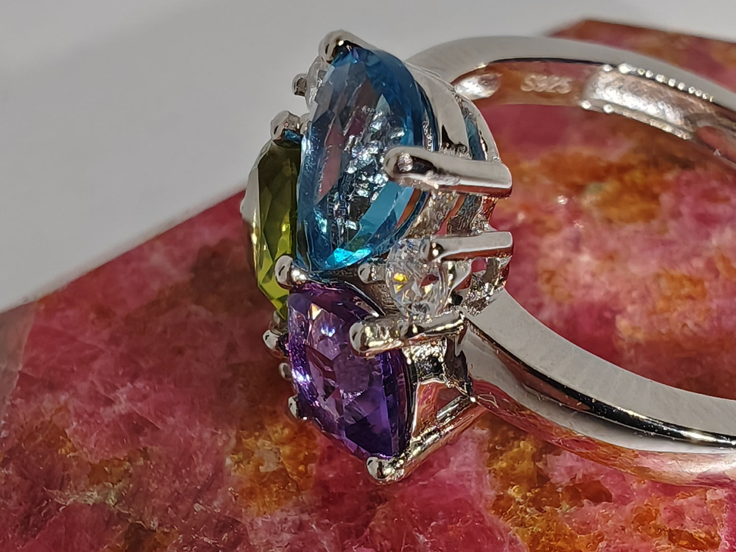 Triple Topaz - Sterling Silver Adjustable Ring up to Size U
