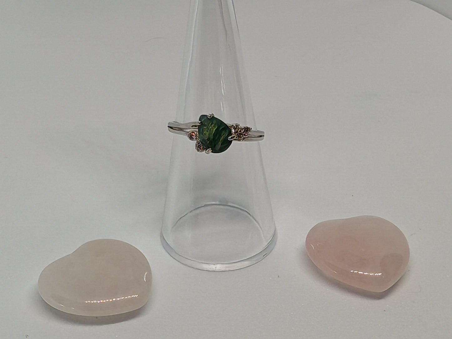 Moss Agate Drop - Sterling Silver Adjustable Ring up to Size (R)