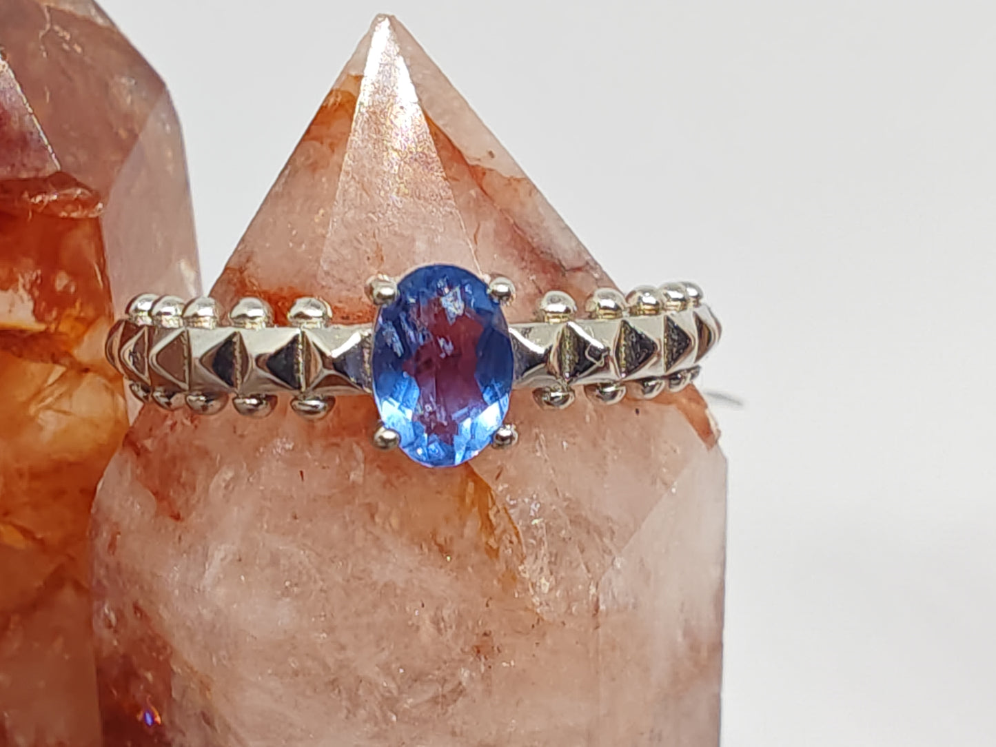 Blue Flourite Pyramids - Sterling Silver Adjustable Ring up to Size S