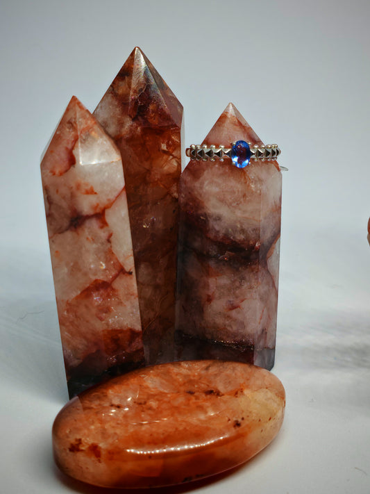 Blue Flourite Pyramids - Sterling Silver Adjustable Ring up to Size S