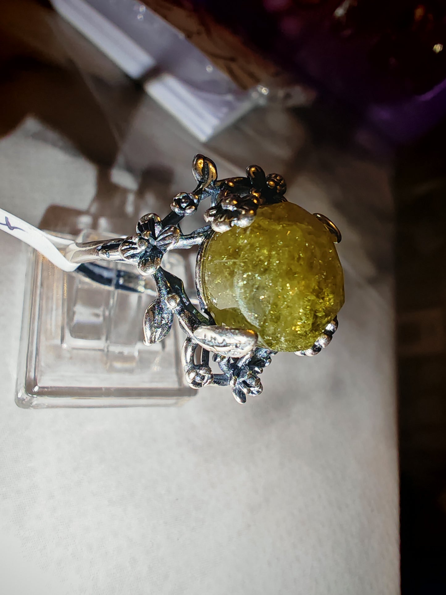 Green Garnet Sterling Silver Statement Ring – Adjustable to Size U