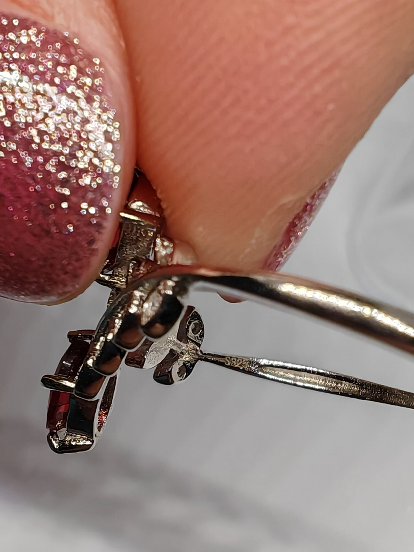 Garnet flower - Sterling Silver Adjustable Ring up to Size (S)