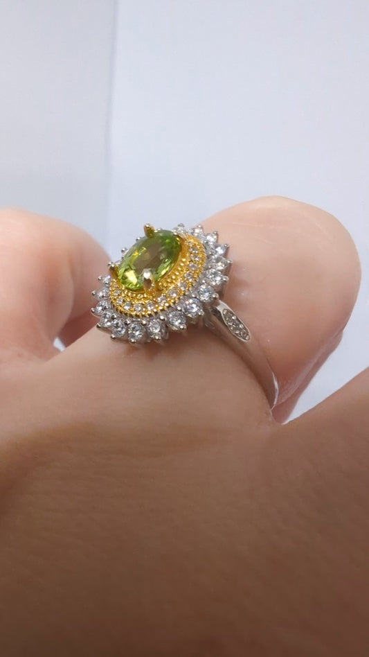 Peridot Sunshine - Sterling Silver Adjustable Ring up to Size T