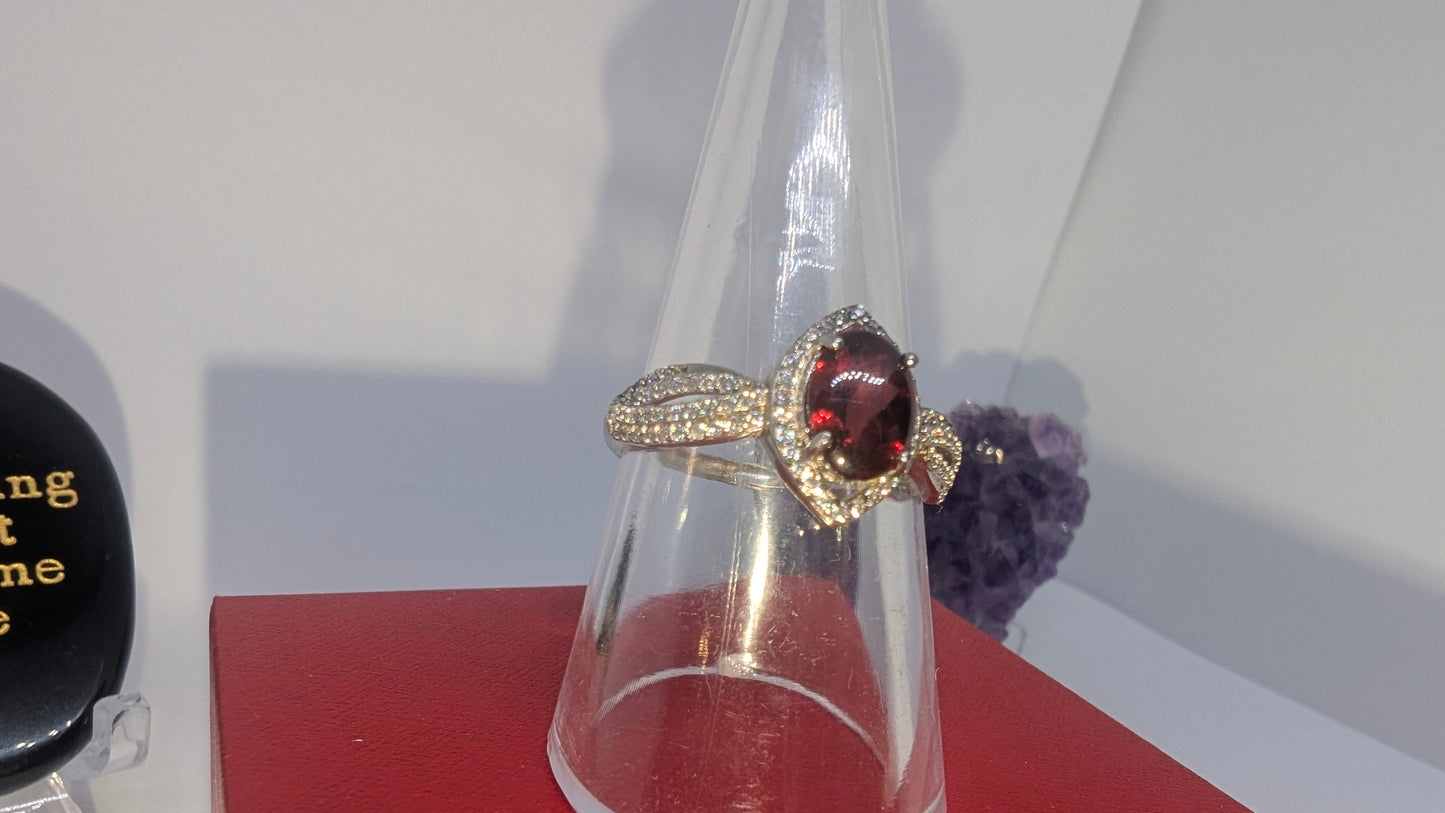 Glamorous Garnet - Sterling Silver Adjustable Ring up to Size T