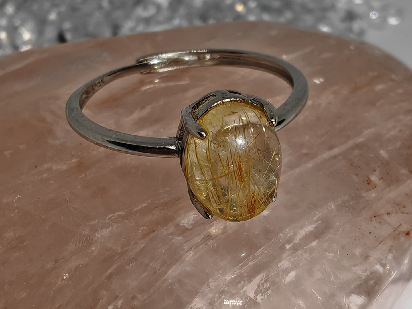 Simply Golden Rutile - Sterling Silver Adjustable Ring up to Size S