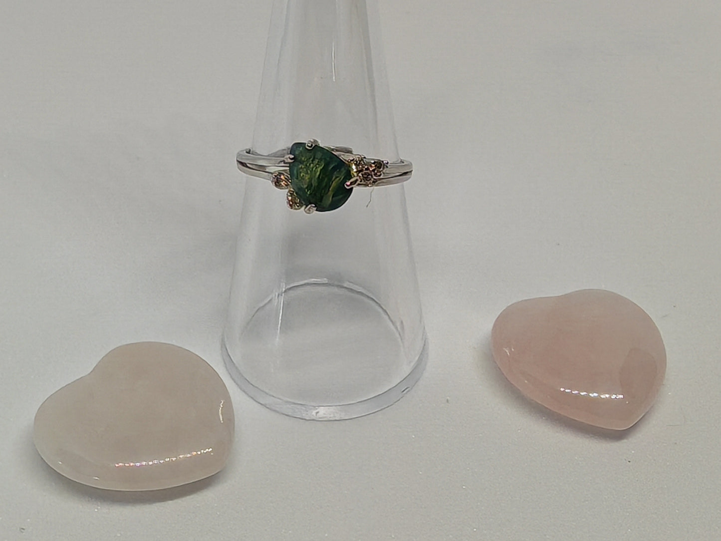 Moss Agate Drop - Sterling Silver Adjustable Ring up to Size (R)