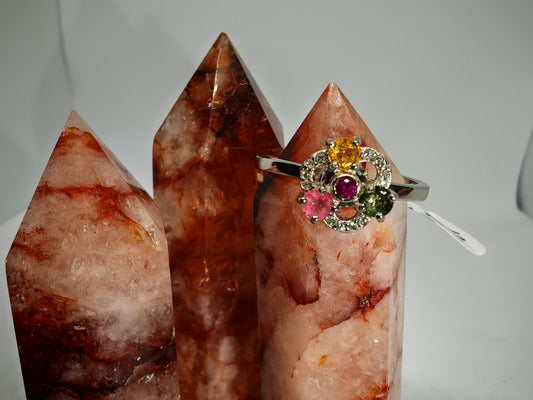 Tourmaline spinner - Sterling Silver Adjustable Ring that Spins on your Finger up to Size (W)