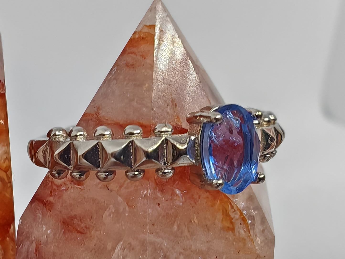 Blue Flourite Pyramids - Sterling Silver Adjustable Ring up to Size S