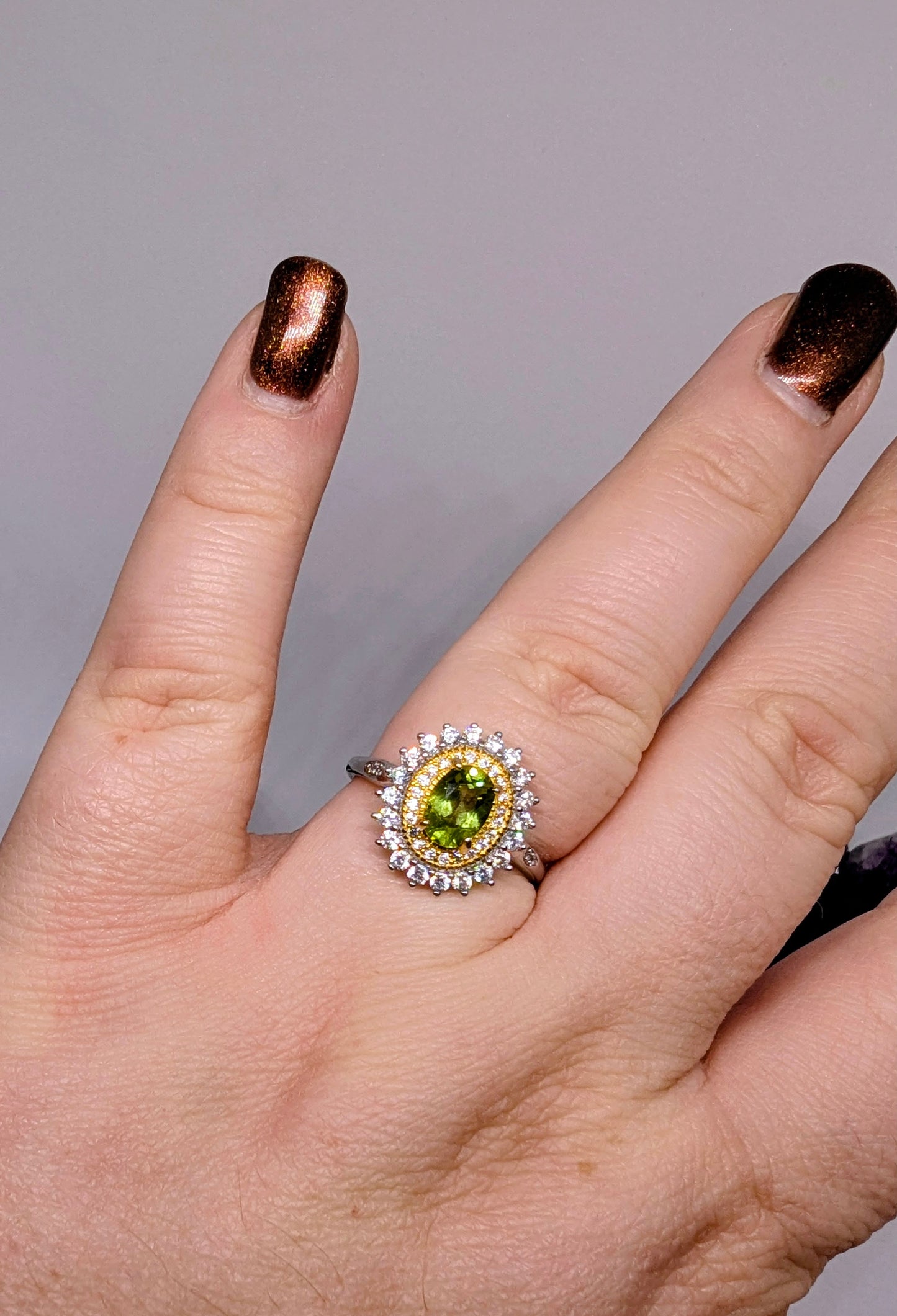 Peridot Sunshine - Sterling Silver Adjustable Ring up to Size T