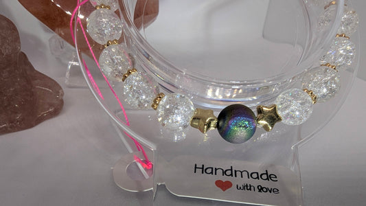 Celestial Glow Bracelet – Peacock Agate & Cracked Quartz